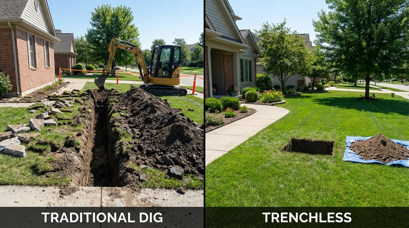 Trenchless sewer repair with minimal yard damage versus traditional excavation in Boonville, MO